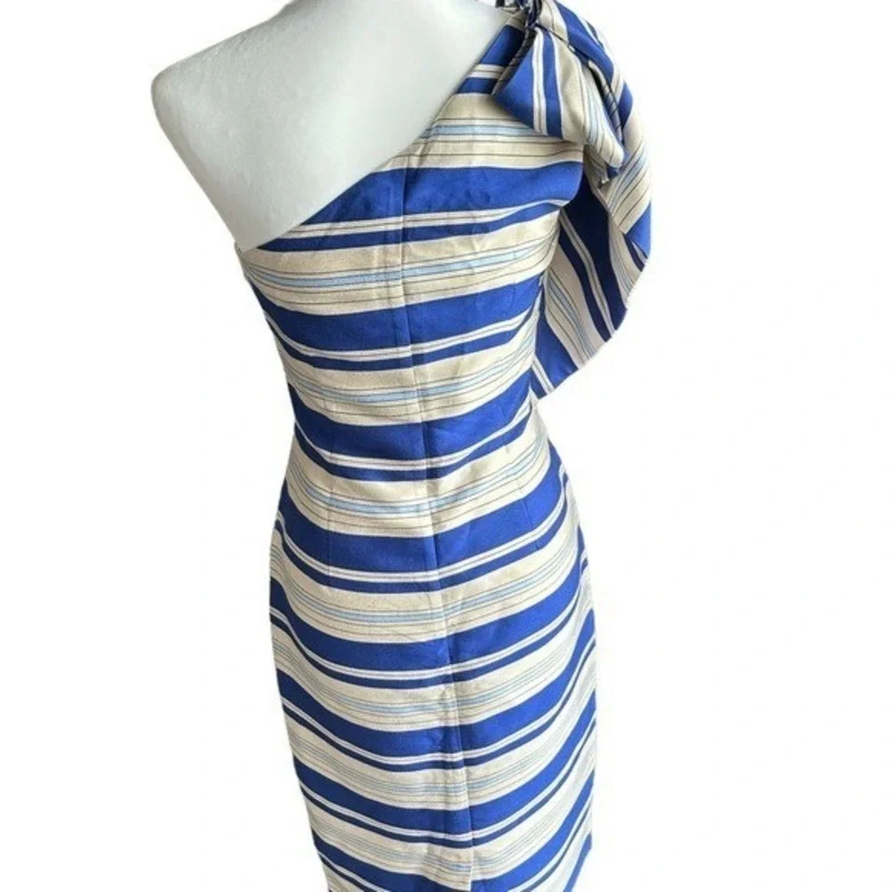 Banana Republic One Shoulder Dress NWT Women's 4 Blue Striped‎ Ruffle Sheath